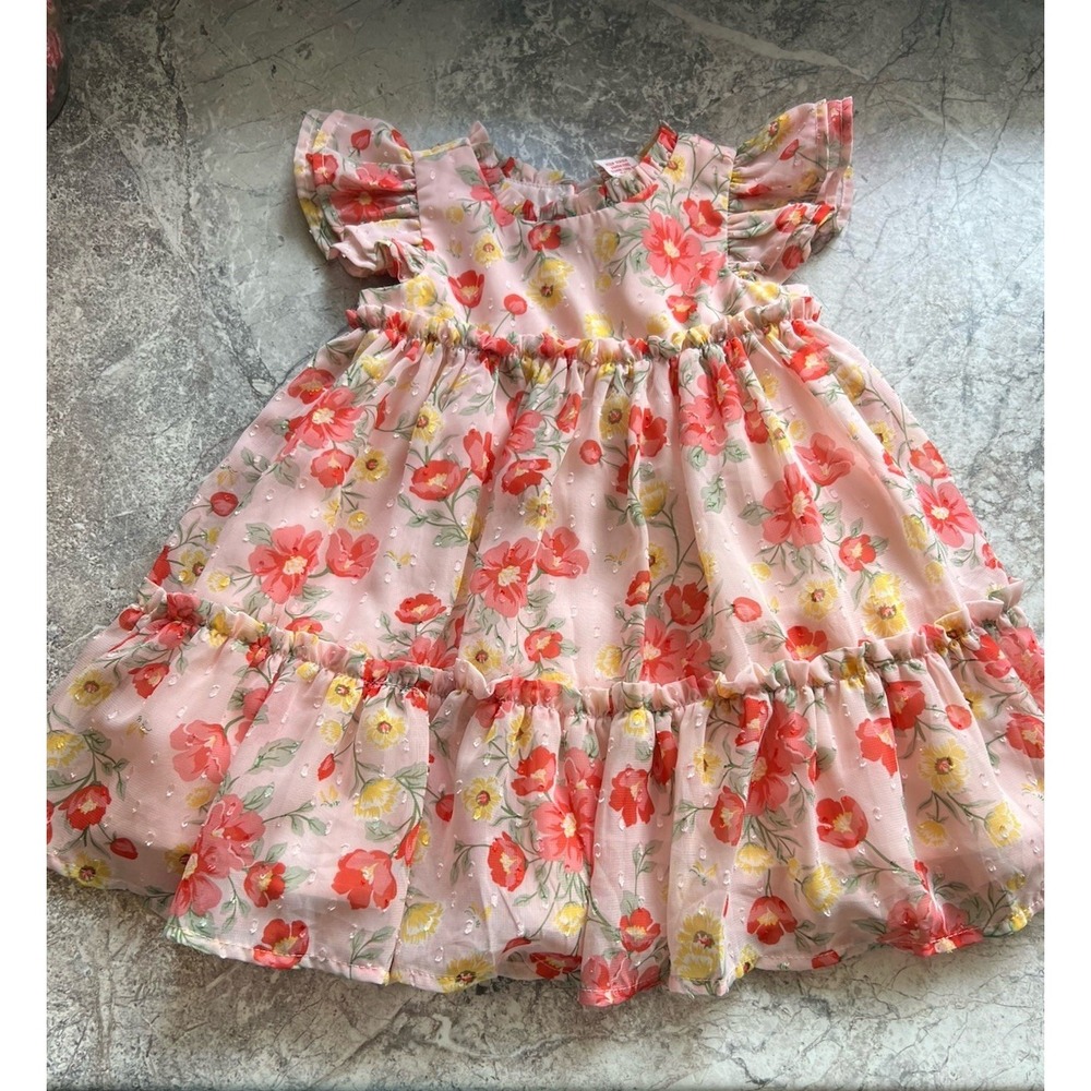 Christian Siriano Girls' Pink Floral Tiered Ruffle Dress 18M